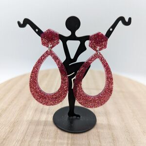 Earrings Teardrop Red & Pink Glitter